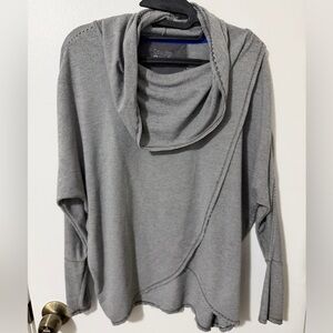 Calvin Klein Performance Striped Cowl Neck Pullover Top Gray Stretch Small